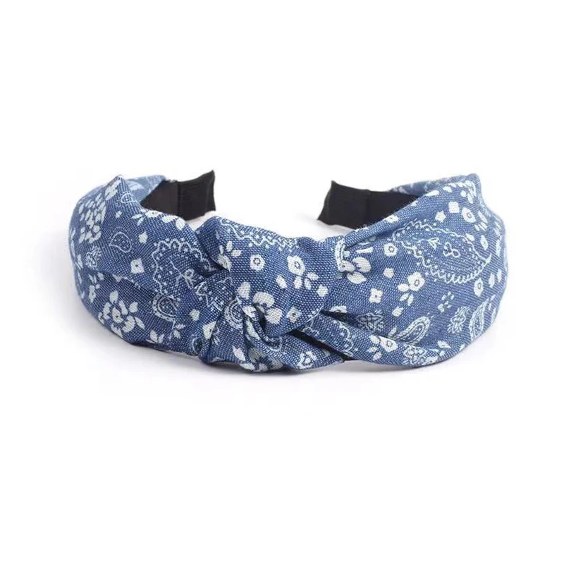 Bohemian  Denim Center Knot Hairband Blue Cross Knotted Headband Hair Accessories