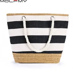 Listrado bolsa de lona para as mulheres grande capacidade hit cor viagem saco de compras para o sexo feminino novo casual tote bolsa de ombro praia