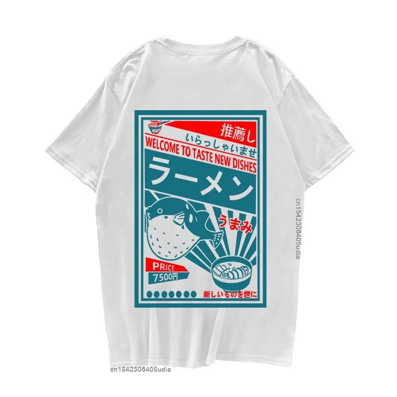 Japanese Harajuku T-Shirt Men Summer Hip Hop Graphic T Shirts Dolphin Noodle Ship Cartoon Streetwear Tshirts Top Cotton