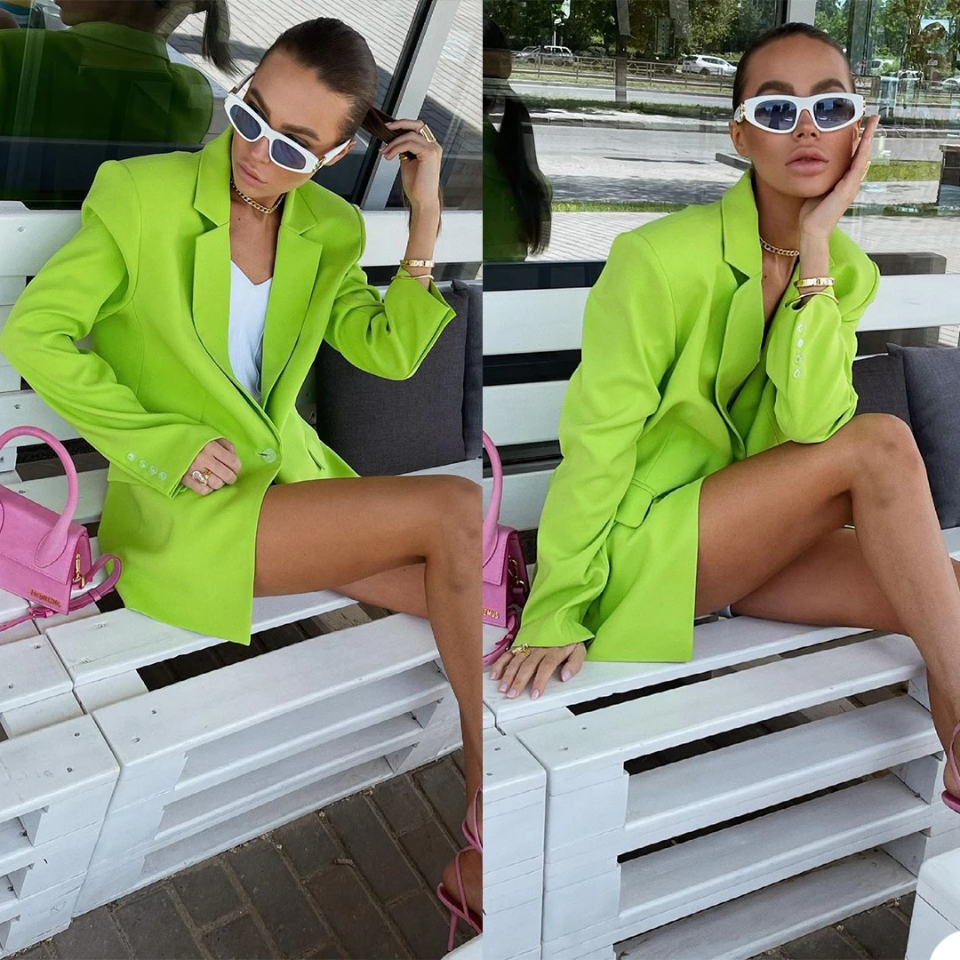 

Summer Chic Green Women Suits Custom Made Notched Lapel Blazer Elegant Fashion Streetwear Loose Jacket 1 Piece