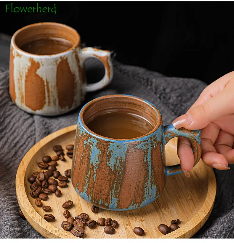 Painted Ceramic Coffee Mug Handmade Retro Tea Mug Japanese Coarse Pottery Coffee Cup Creative Household Water Cup