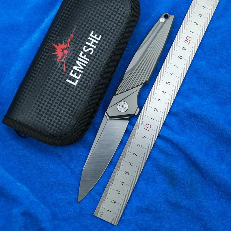 LEMIFSHE L98 M390 Blade Pocket Folding Knife Titanium Alloy Handle Ceramic Ball Bearing Flipper Knives EDC Camping Fishing Knife