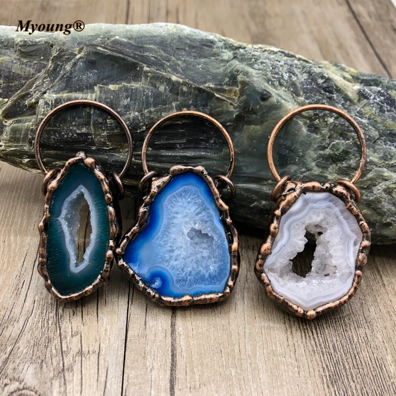 10PCS Soldered Agates Geode Slab Vintage Necklace Pendants,Antique Stone Accessories For BOHO Gothic Jewelry Making MY210417