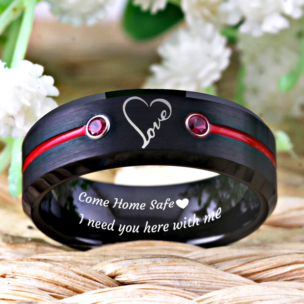 Infinity Heart Design Love Rings For Woman Men's Black Tungsten Ring With Red Anniversary Gift Ring Drop shipping RING