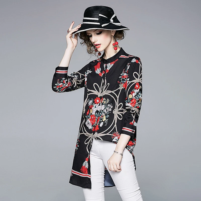 Summer 2020 Women\'s Shirt Floral Blouse Long Sleeve Shirts for Women Vintage Womens Tops and Blouses 0005# KJ5720