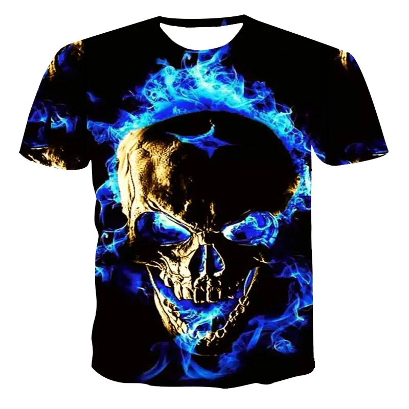 Fashion Summer T-Shirt Men 2021 3D Skull Printing Men\'s T-Shirt Breathable Streetwear Splicing Printing T Shirt Men Size XXS-6XL