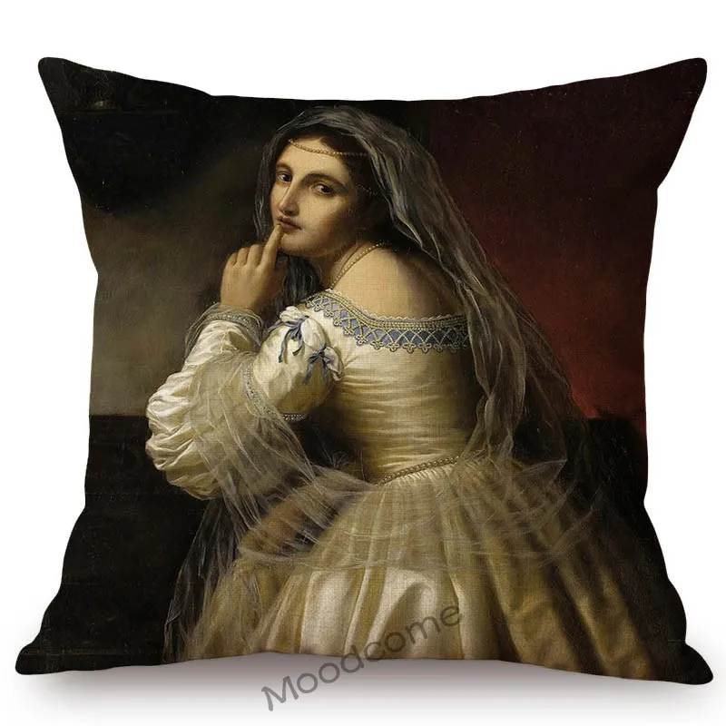 Jules Joseph Lefebvre French Artist Neoclassical Maid Beautiful Girl Lady Oil Painting Art Sofa Throw Pillow Case Cushion  Cover