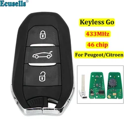 DS Smart Keyless Go Remote Key 3 Buttons 433MHz PCF7945 46 Chip dla Peugeot 308 508 dla Citroen C4 DS4 DS5 Klucz awaryjny HU83