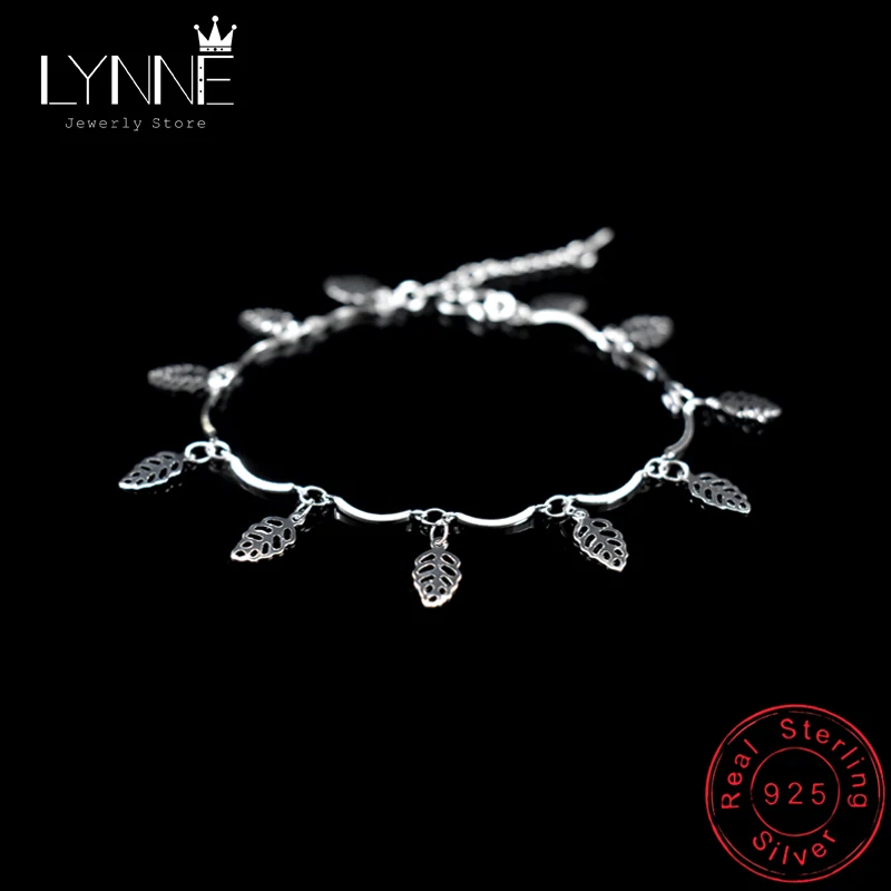 

New Fashion Summer Leaves Pendant Bracelet 925 Sterling Silver Bohemia Leaf&Heart Charm Bracelets For Women Jewelry Hand Chain