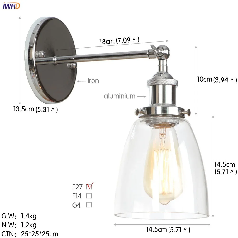 Imagem -02 - Iwhd Loft Industrial Conduziu a Luz da Parede Luminárias Quarto Espelho da Escada de Vidro Prata Metal Antigo Lâmpada Parede do Vintage Lampara Pared Led