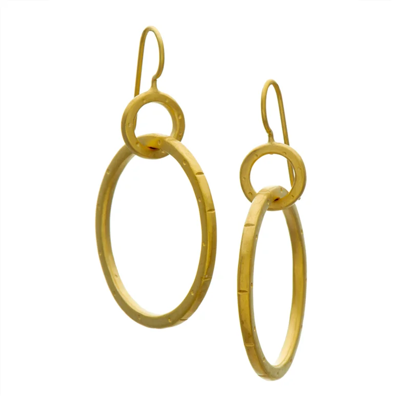 Fashion Jewelry Big Two Circle Drop Earrings For Women Simple Style Brinco Gold Color Metal Link Connected Round Dangle Earring