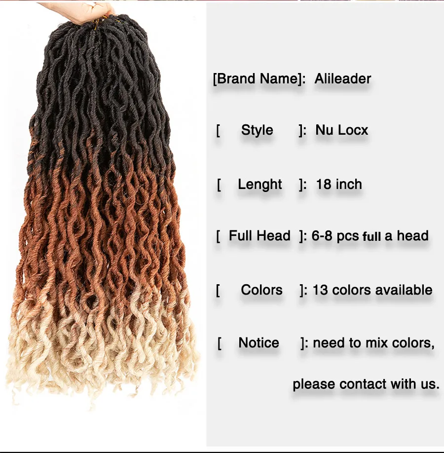 Leeons Synthetic Crochet Hair Faux Locs Crochet Braid Hair Extension Curly Dreadlocs Nu Locs Soft Goddess African Hairpiece