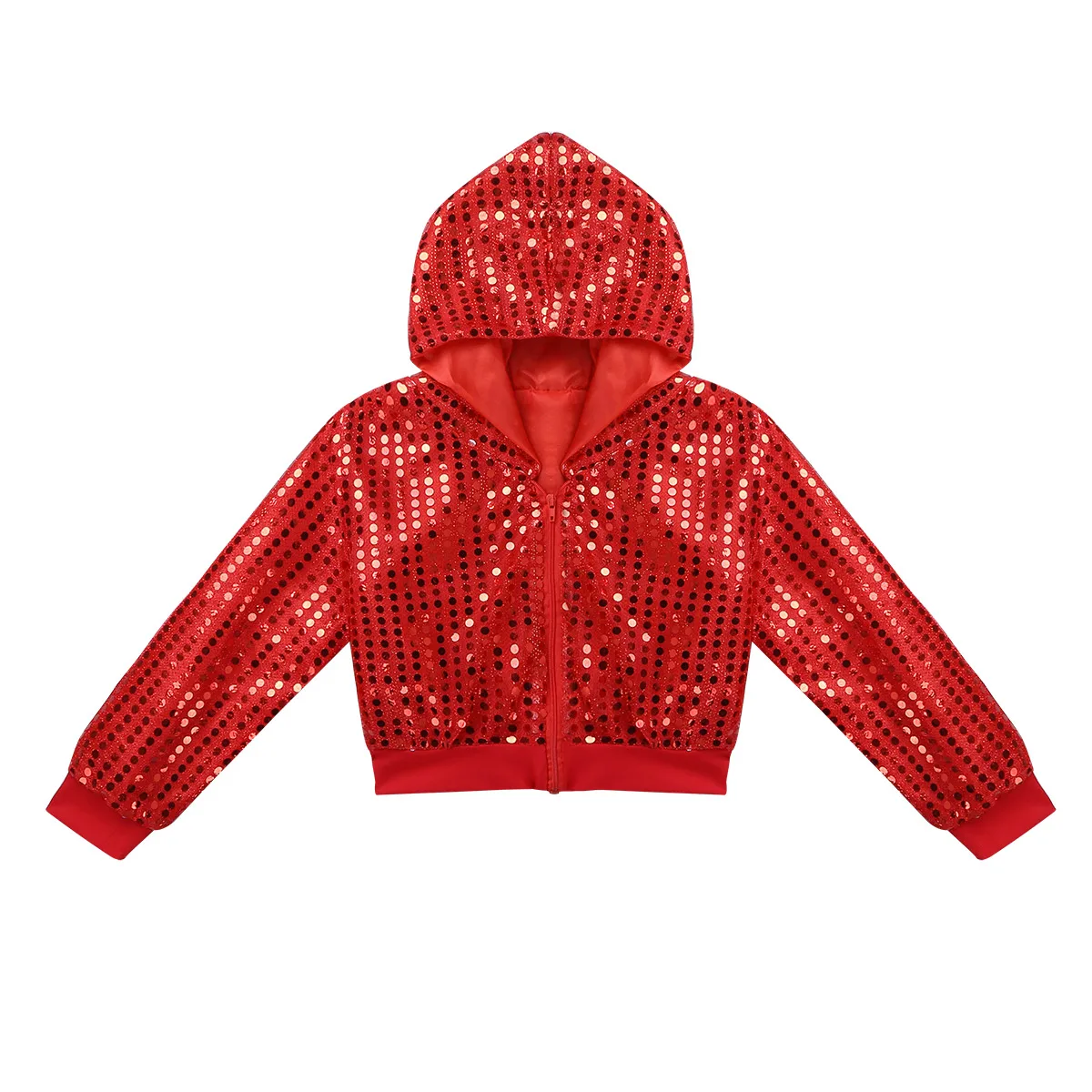 Kids Boys Girls Hip-hop Jazz Dance Performance Costume Street Dancing Dress Shiny Sequins Long Sleeve Hooded Tops with Pants Set