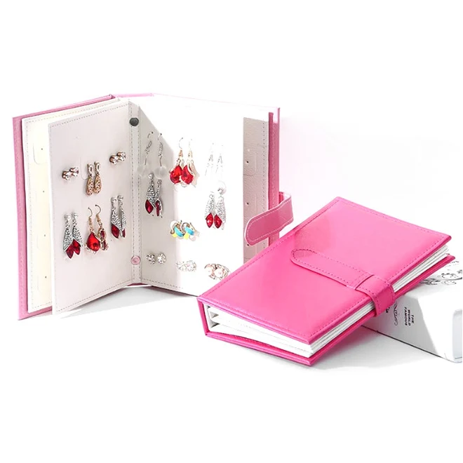 Portable 48 Holes Earrings Ear Studs Display Organizer Stand Leather Album Earring Holder Showcase Jewelry Organizer Box