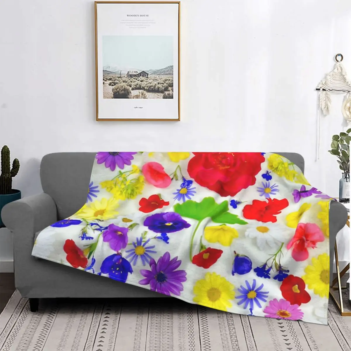 Manta de flores de arcoíris, colcha para cama, sofá a cuadros, sudadera mullida con capucha, manta en la cama