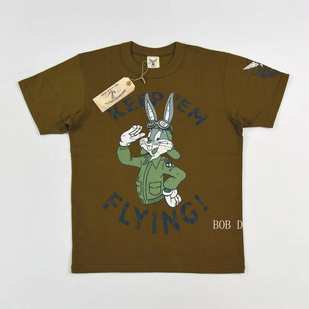 BOB DONG Bunny Graphic Heavy-Duty T-Shirts Military Cartoon Mens Tee Shirts