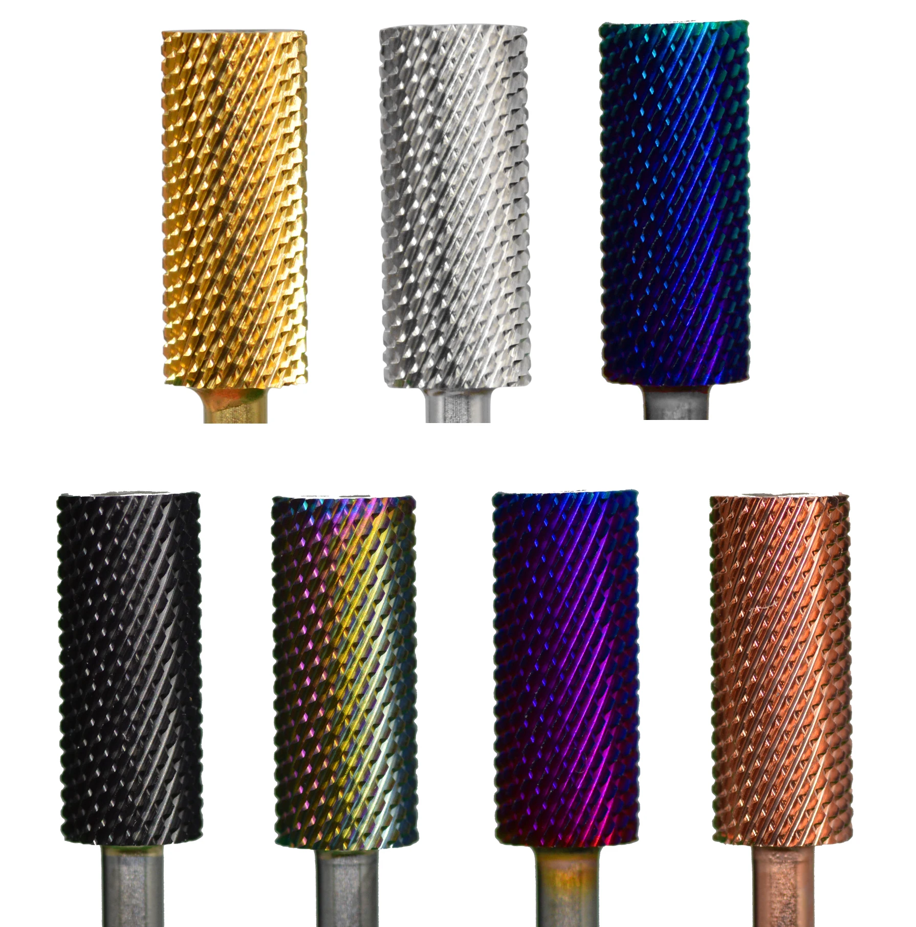 RolinStar 5.35 Small Barrel Gold Silver Dark Purple Blue Rainbow Rose gold 7 different color nail drill bits milling