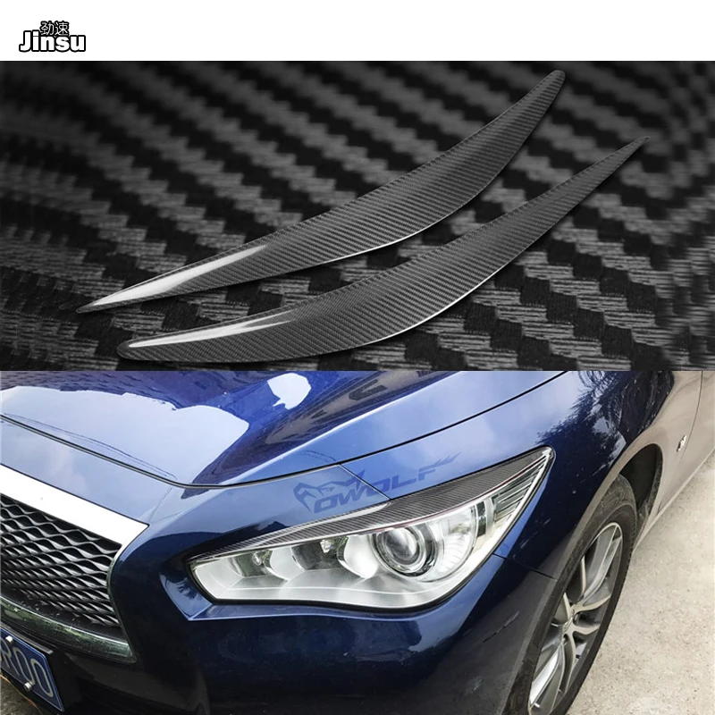 Carbon fiber front lamp eyelids For Infiniti Q50 sedan 3.7L 3.5L 2014 - 2017 Q50 headlight decorative cover eyebrows sticker 2pc