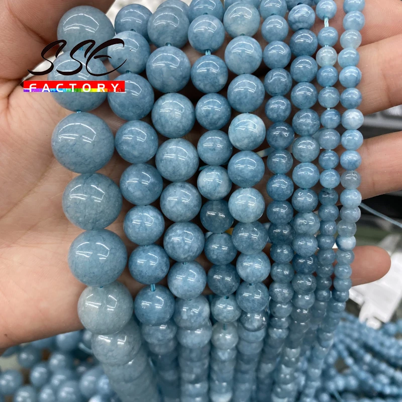 Natural Stone Beads Blue Aquamarin Angelite Round Loose Beads 4 6 8 10 12 MM Pick Size For Jewelry Making DIY Bracelet 15\