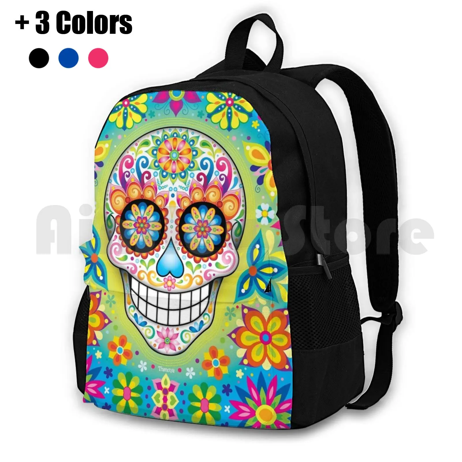 Colorful Sugar Skull Day Of The Dead Art Outdoor Hiking Backpack Waterproof Camping Travel Sugar Skull Day Of The Dead Dia De