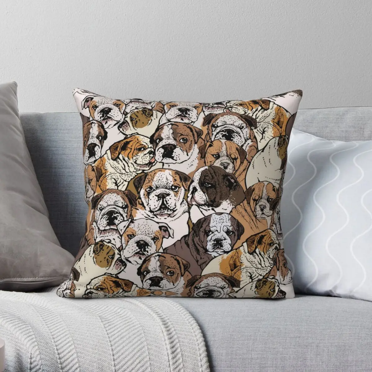 

Social English Bulldog Square Pillowcase Polyester Linen Velvet Pattern Zip Decor Throw Pillow Case Home Cushion Cover