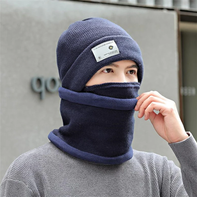 Berretti da uomo cappello 3 pezzi Set cappello da donna in maglia con sciarpe ad anello maschera uomo 2020 inverno uomo sciarpa con cappuccio solido accessori per adulti