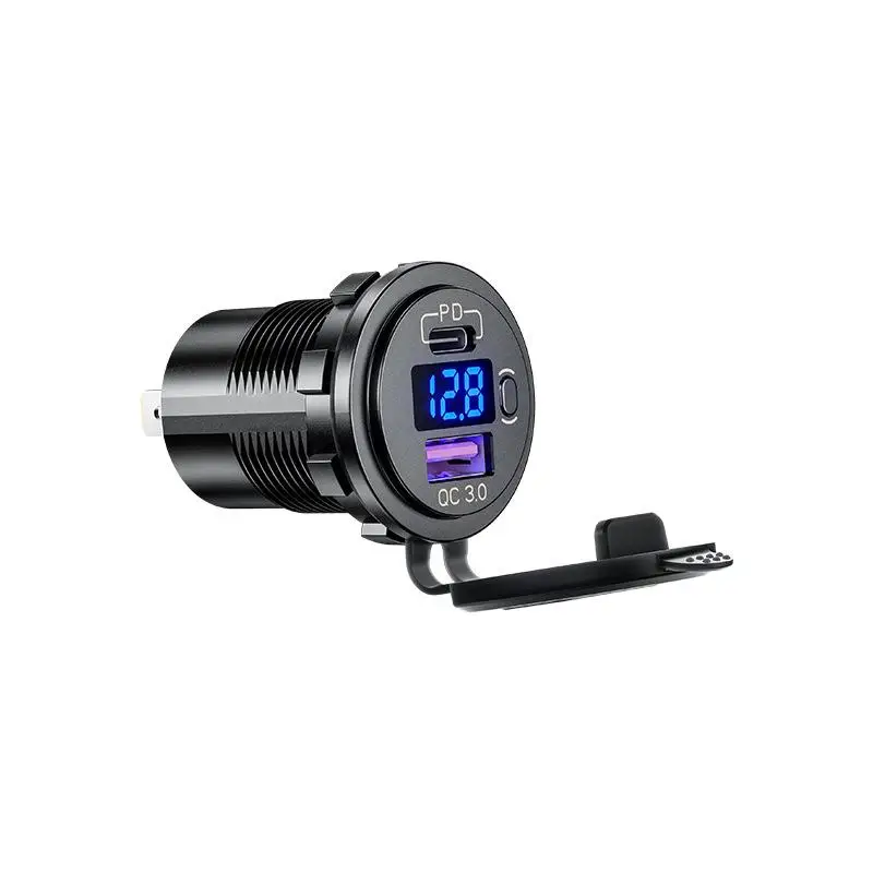 Type C Car Usb Charger Socket,12V/24V Dual USB Outlet PD3.0&QC3.0 Car Socket with LED Voltmeter and /Off Switch Fast C