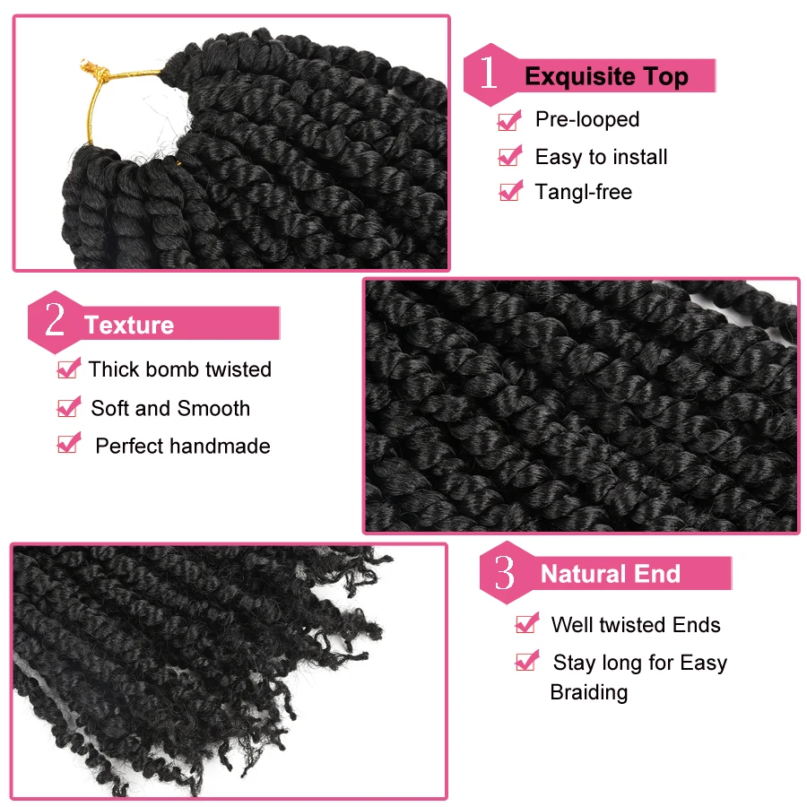 Passion Twist Hair Pre-looped Fluffy Crochet Braids Ombre Synthetic Braiding Hair Extensions 3D Bomb Twist For Woman Girls