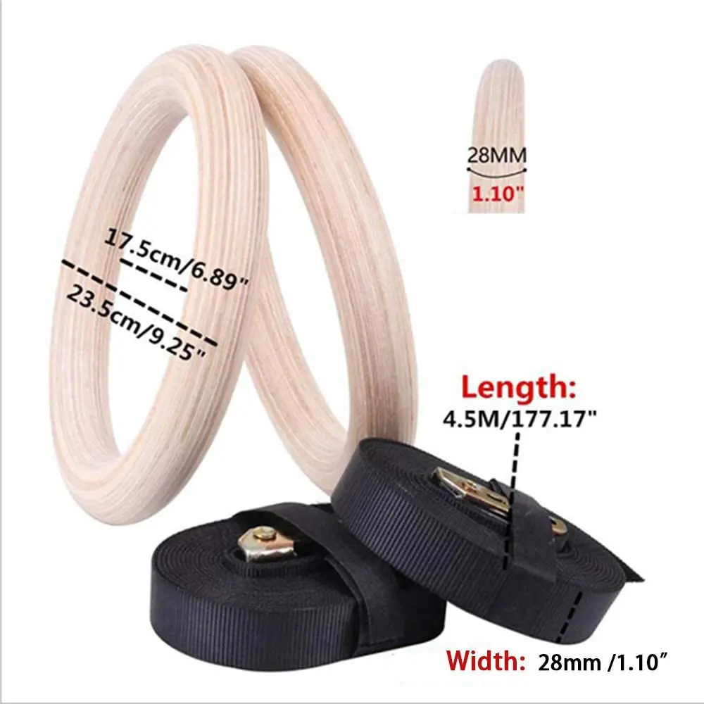 28 32MM Fitness Wooden Gymnastics Rings with Adjustable Cam Buckle Straps Fitness Home Gym Equipment Strength Training Equipment