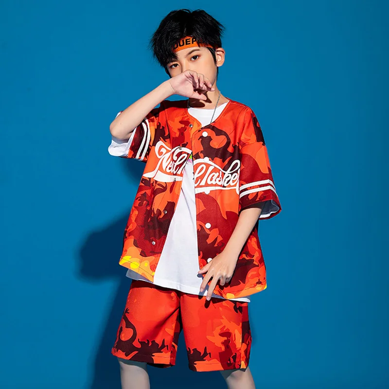 Vêtements de danse Hip Hop pour enfants, tenue de Rave Orange, vêtements de danse de rue de styliste, Costume de spectacle, vêtements de Festival JL3212