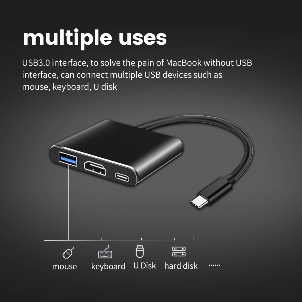 ZOMY Mini USB 3.0 HUB Type-C To HDMI+USB+PD USB Power Interface for Laptop Connected Tablet Computer 10Gbps USB HUB