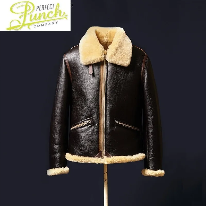 Leather Pilot Jacket Men Real Sheepskin Shearling Clothes Men's Clothing Retro Jackets Winter Coat Male Ropa LXR629