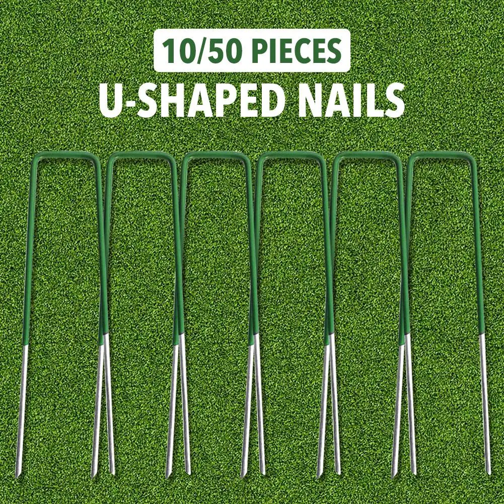 

50/10pcs U-Shaped Fixing Nail Galvanized Steel Garden Pile Turf Safety Nails For Fixing Weed Fabric Landscape Landscape Grass