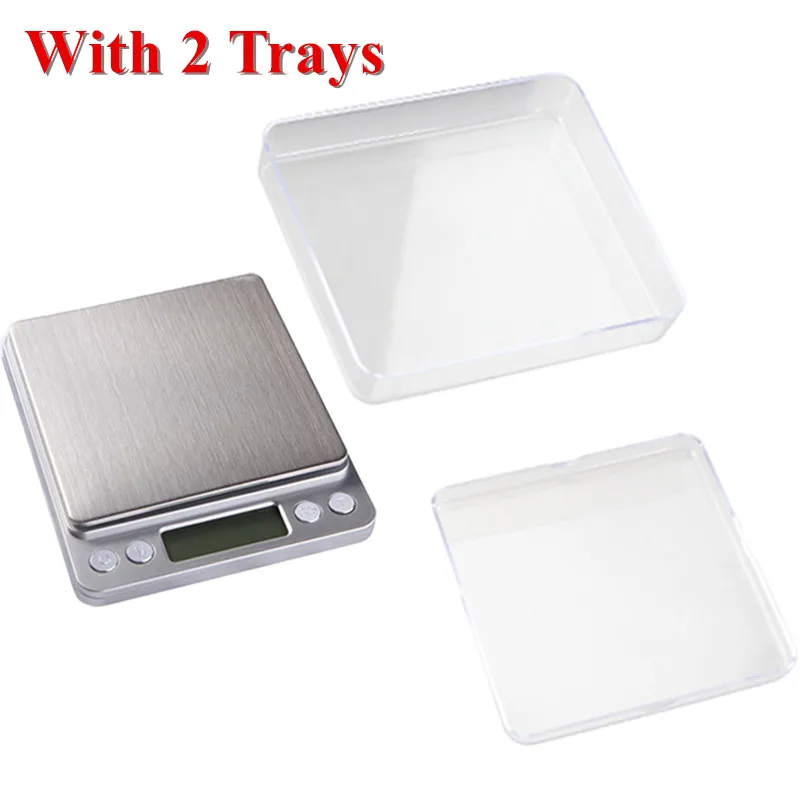 500g/0.01g Jewelry scale LCD Digital Weighing Scales Electronic Scale  Portable Pocket Platform Scale Balance with 2 trays