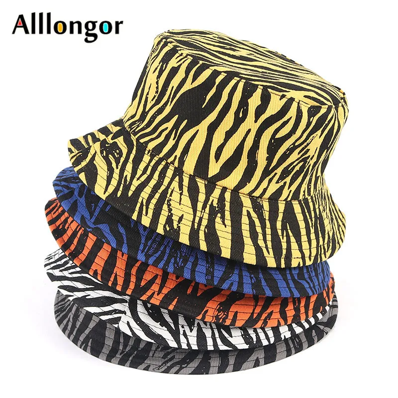 Reversible Bucket Hat For Women Bob Femme 2023 New Fashion Summer Zebra Striped Print Fisherman Caps Men Panama Gorras Hip Hop