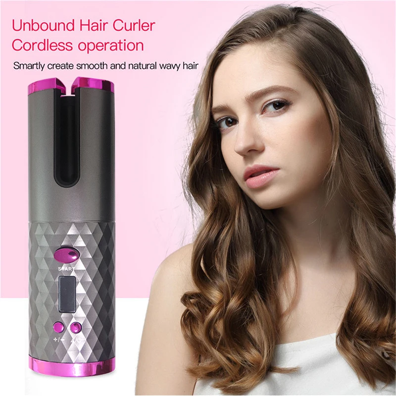 Cordless Auto Rotating Ceramic Hair Curler USB Rechargeable Automatic Curling Iron LED Display Temperature Wave Curler Styler