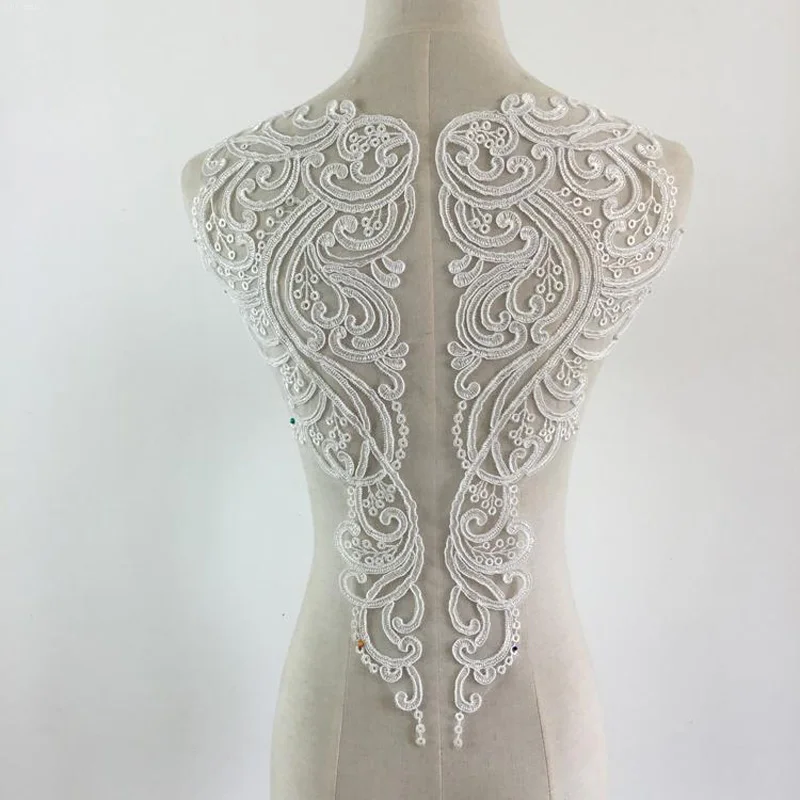 1Piece Ivory White Black Lace Applique Neckline Collar Appliques Embroidery Lace Trim Fabric Cloth Sewing Patchwork DIY RS1400