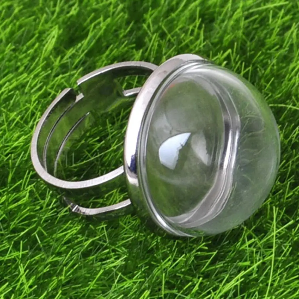 DIY Adjustable Silver-Tone Ring with 20mm Clear Glass Dome Terrarium - 1/2 Globe Bottle Mini TerrariuPendant for Necklace Craft