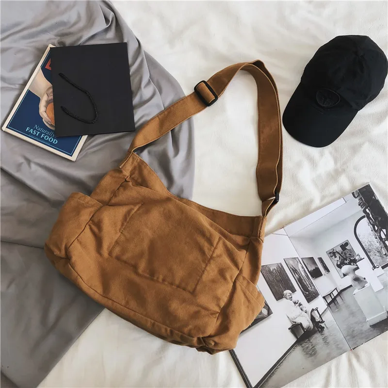 Large Capacity Canvas Shoulder Bags Solid Soft Denim Leisure Or Travel Bag for Women Fashion Satchels Winter Package 2020