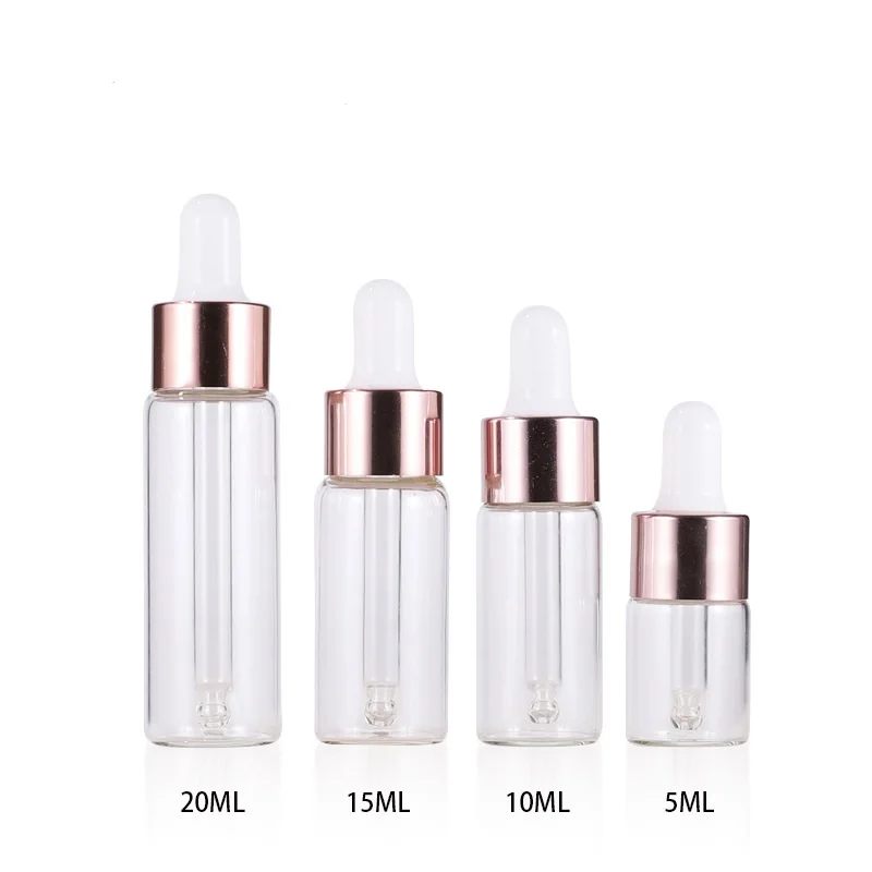 50pcs/Lot 5ml 10ml 15ml 20ml Clear Glass Dropper Bottle Essential Oil Display Vials Serum Perfume Sample Test Cosmetic Container