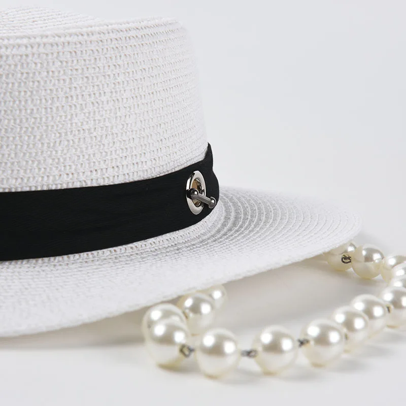 USPOP Women Sun hats with Peral Chain Wide brim Straw Beach Hats