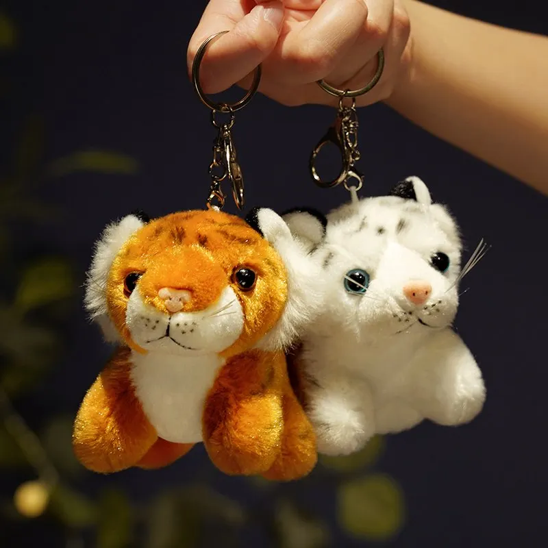 2021 Zoo Baby Tiger Keychain Plüsch Anhänger Null Brieftasche Nette Schlüssel Kette Weiß Puppe Puppen Tasche Hängende Dekoration Keyring Mode