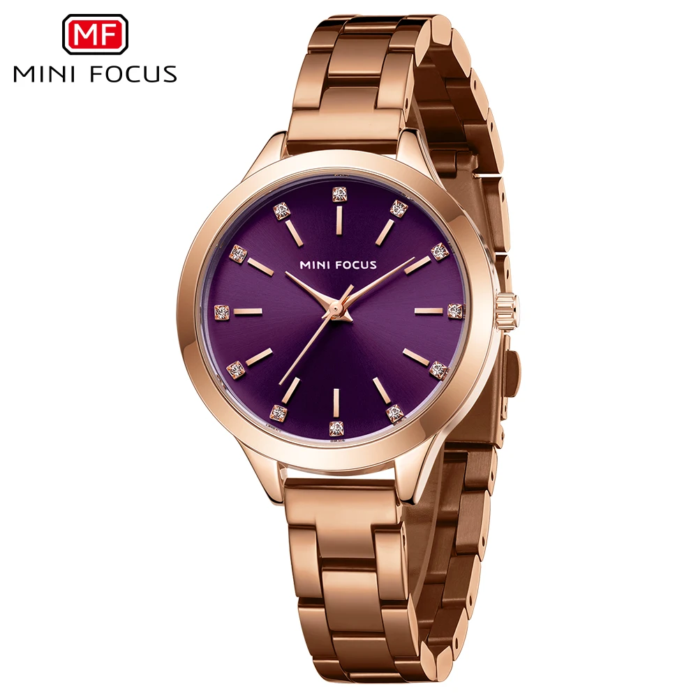 MINI FOCUS Fashion Quartz Watches for Women 2020 Luxury Rose Gold Purple Waterproof Wristwatch Lady Simple Elegant Watch 0367