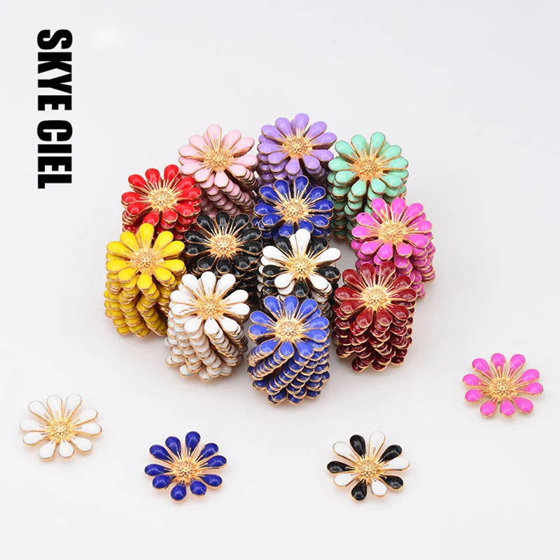 Fashion 18mm 10Pcs Daisy Dripping Oil Metal Flower Findings Embellishment For Jewelry Making DIY Accessories