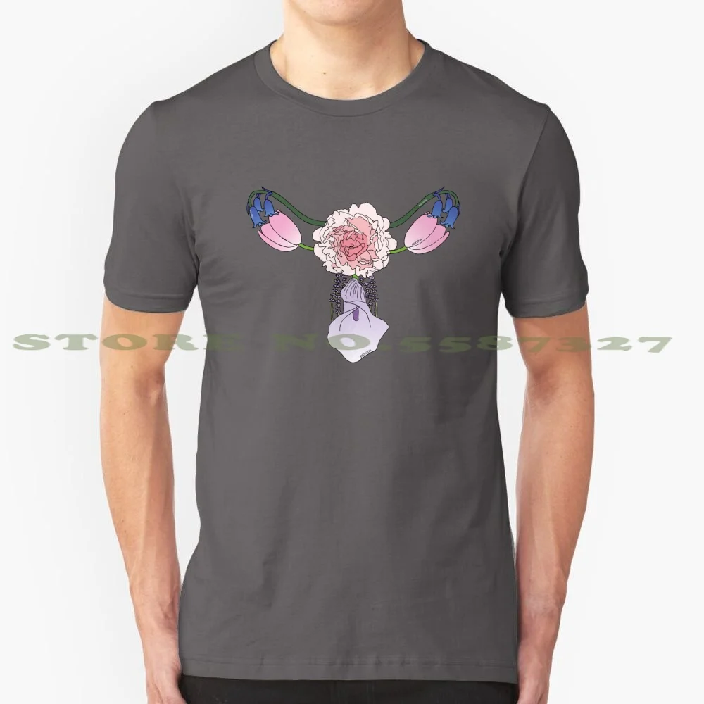 Flower Uterus ( Colored ) 100% Cotton T-Shirt Vagina Uterus Flower Feminism Girl Power Lavender Cala Lily Peony Blue Bells