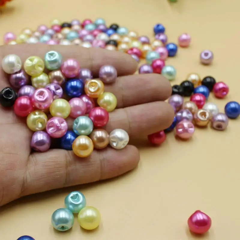 50pcs/lot 6/8/10/12mm 4 size multicolor pearls Buttons sdark hole plastic Decorative Buttons For Craf Sewing diy Accessories