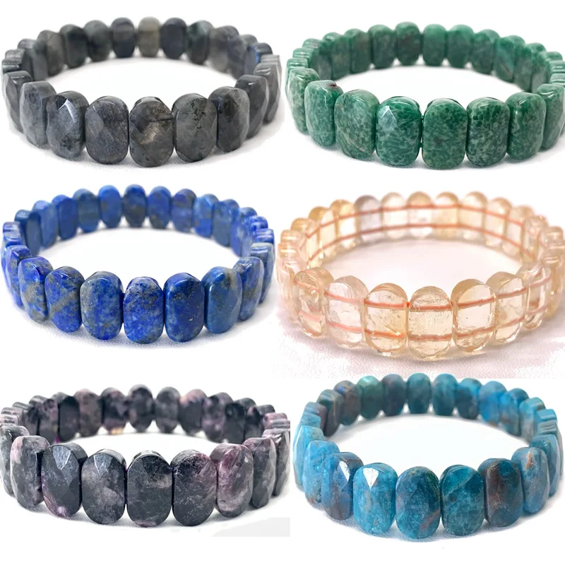 Natural Labradorite Blue Phosphorus lapis lazuli Yellow crystal bracelet DIY jewelry energy Bangles Stretch Chain bracelets 1PCS