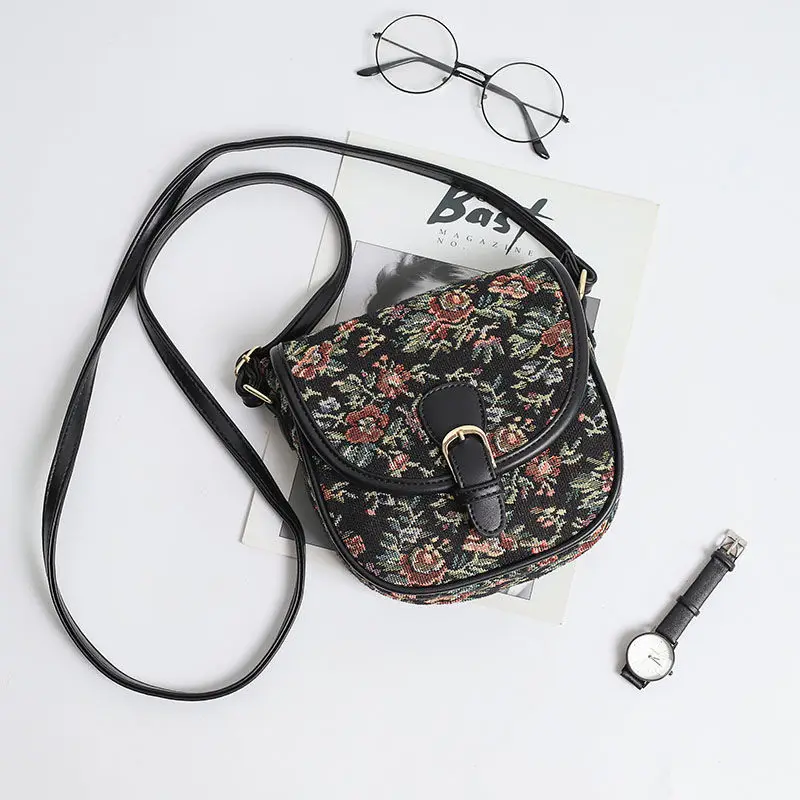 Retro Vintage Flowers Bags Japan Style Designer Women Shoulder & Crossbody Bags Women\'s Handbags Purses High Quality