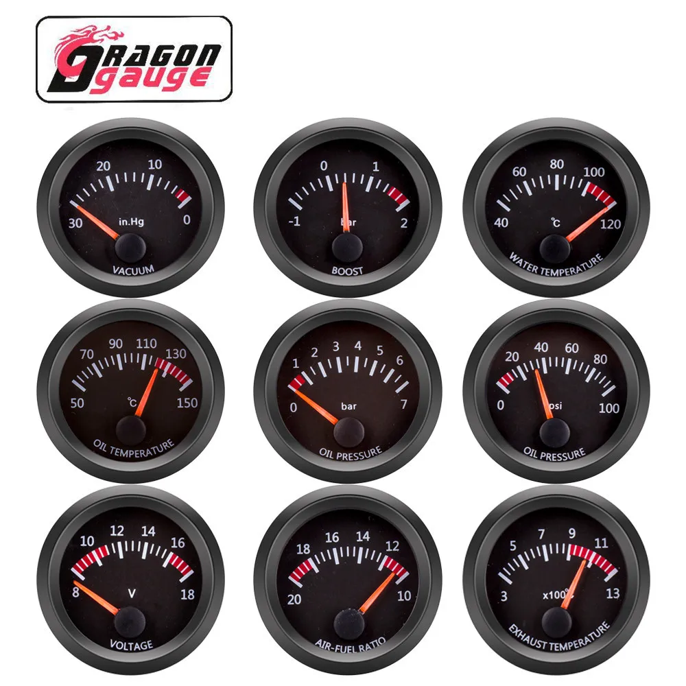 「DRAGON」 52mm Water Temp Oil Temp Oil Press Voltmeter Vacuum Boost Gauge Air Fuel Ratio EGT Gauge With Sensor Fit for 12V Car