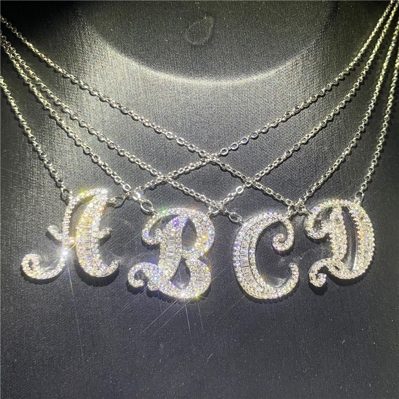 fashion 26 English letter necklace 5A zircon 925 sterling silver short clavicle chain for girl lovers love jewelry wholesale